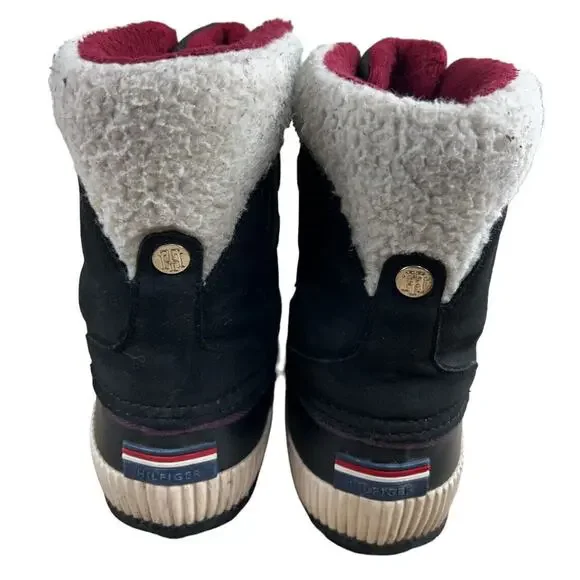 Tommy Hilfiger Black Twebonie Duck Boots Women’s Sz 7M Leather Faux Fur Winter - Picture 9 of 9